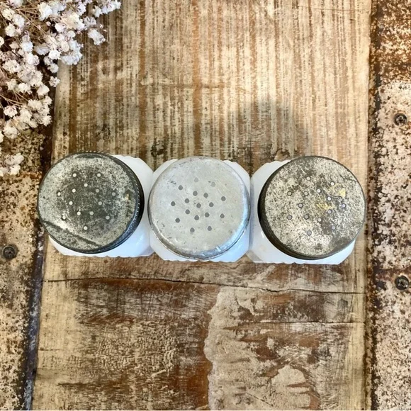 1940s Vintage Milk Glass Salt, Pepper, & Sugar Shakers Dutch Boy Girl Spice Jars - Picture 10 of 13